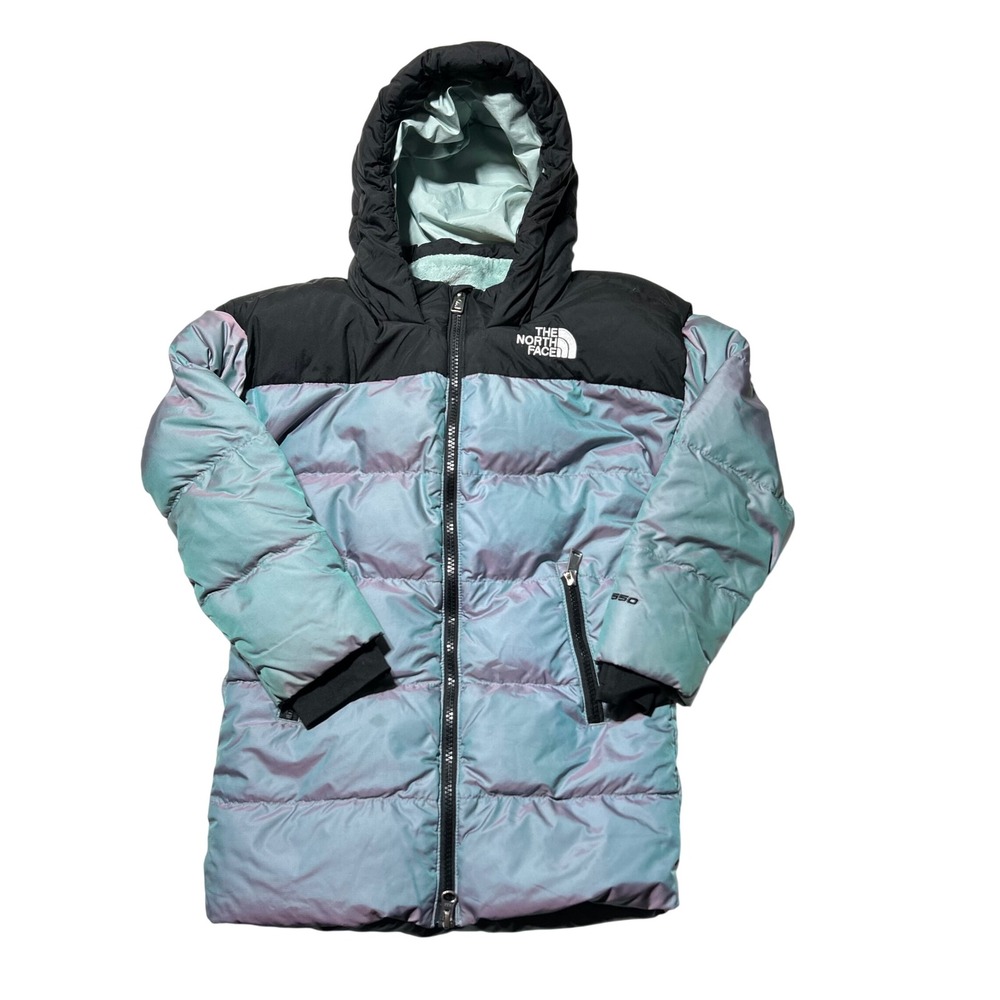 The North Face Girls Moondoggy 550 Down Jacket Iridescent Teal Purple XS 6